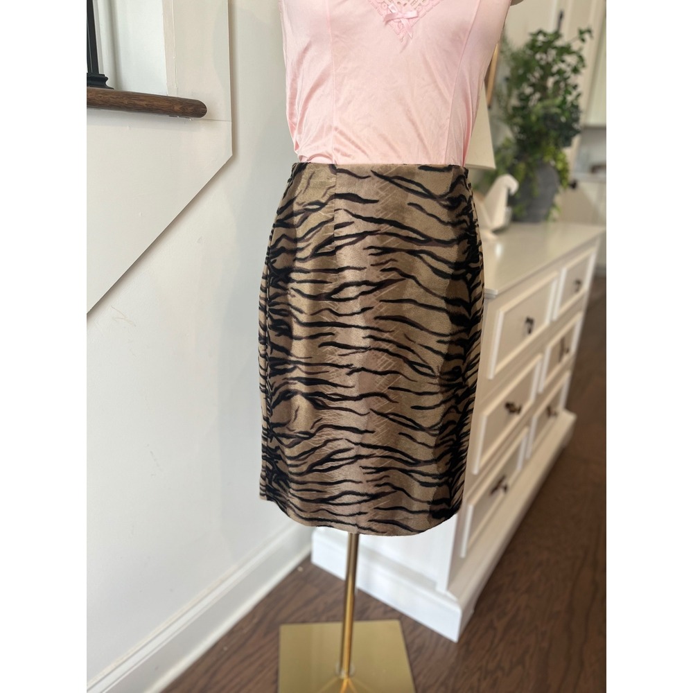 Mob Wife Tiger Print Midi Skirt‎ Grunge Biker Y2K Velvet Animal Print Sz 6